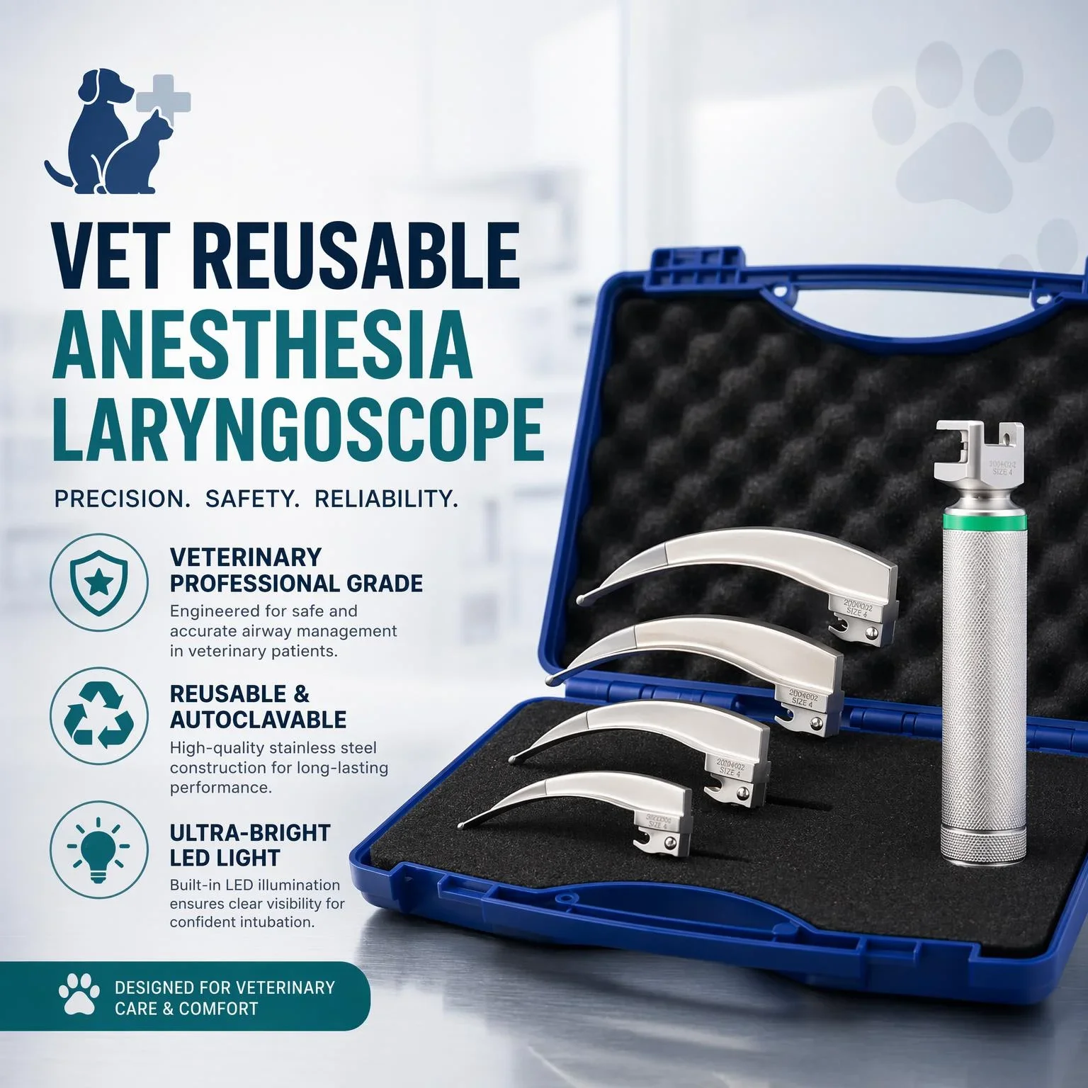 Durable Reusable Fiber Optic Animal Anesthesia Laryngoscope Veterinary Equipment for Large and Small Veterinary Clinics
