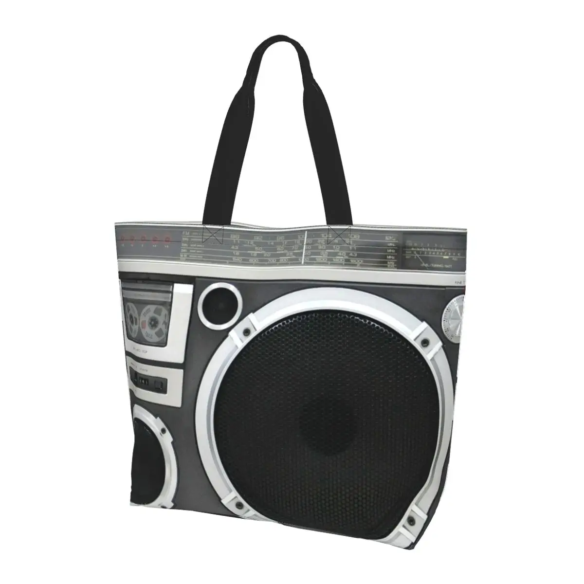 خمر 80s Boombox Ghettoblaster ماوس الوسادة حقيبة تسوق قماش حقائب كتف المتسوق البقالة حقيبة يد للنساء