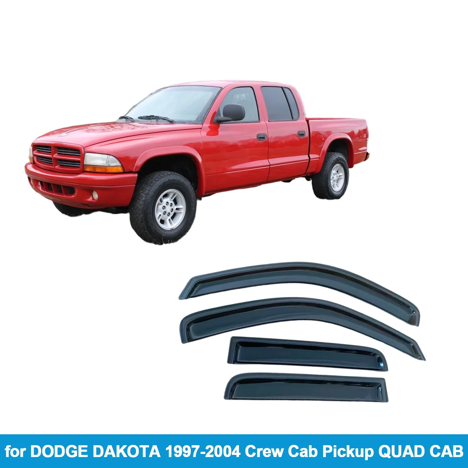 

Window Visor for DODGE DAKOTA 1997-2004 Crew Cab Pickup QUAD CAB Rain Guard Side Vent Deflector Weathershield Outside-Mount Tape