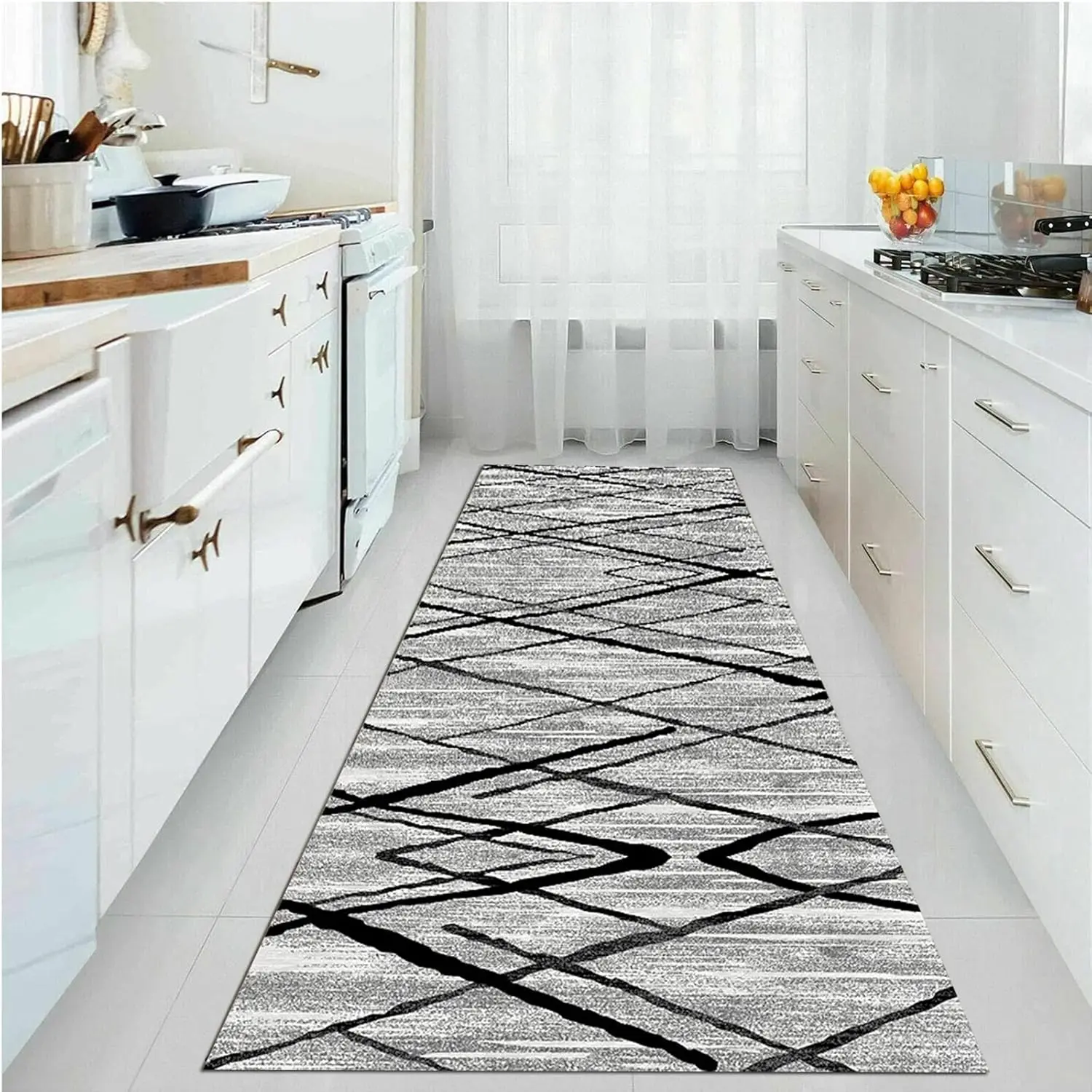 VIKAMA Modern Geometric Runner Rug Anti-Slip Kitchen Stair Floor Mat Washable Hallway and Balcony Carpet Home Decoration