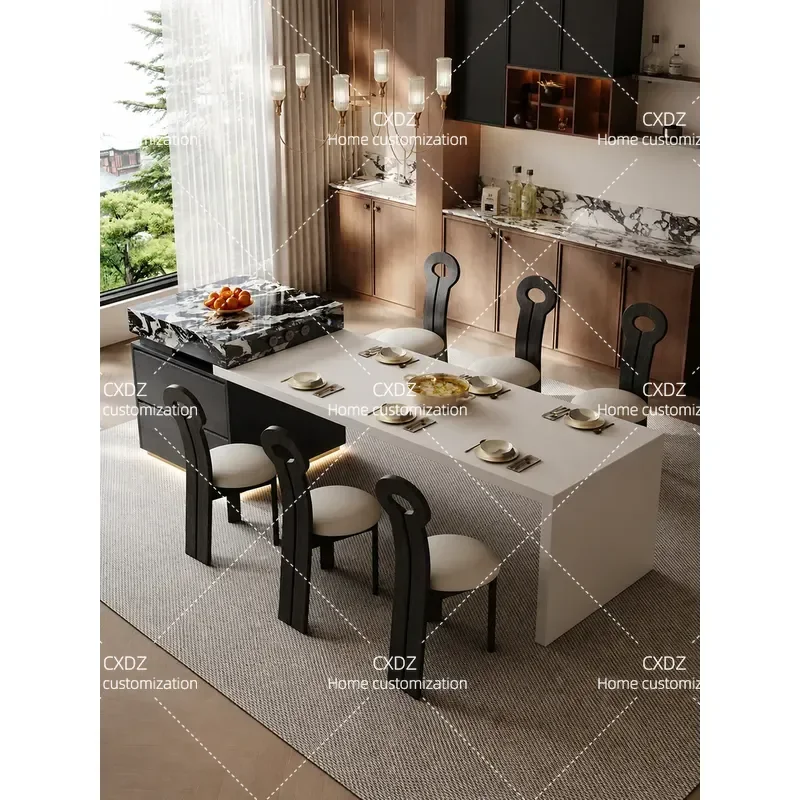 Modern Light Luxury Island Dining Table Retractable Multi Functional Kitchen Counter for Small Apartment Household Use