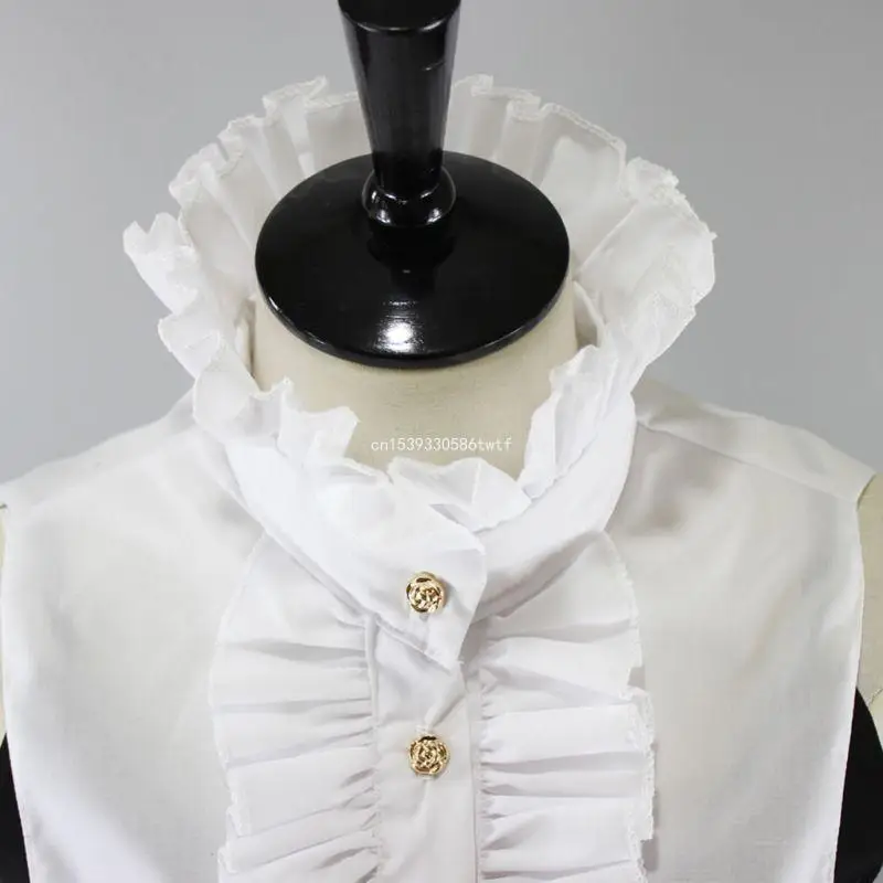 Womens Victorian Steampunk Vintage for Palace Half Shirt Blouse Stand-Up Lotus Golden Button Down Detachable Dropship