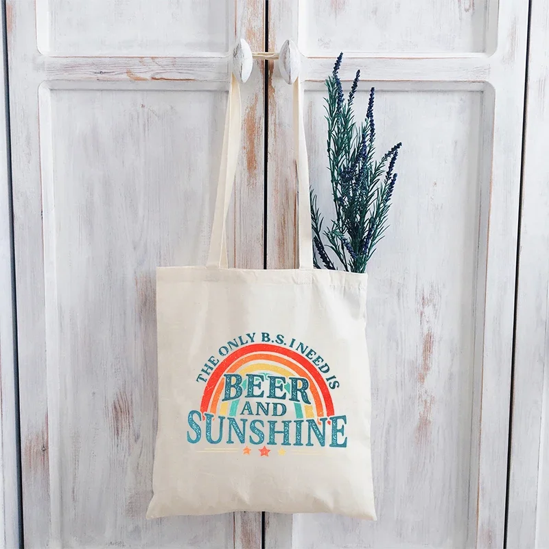 Sunshine Canvas Bag Cartoon Beer Vacation Travel Shopping Bags Women Love Eco Friendly Products Reusable Designer Tote Bag