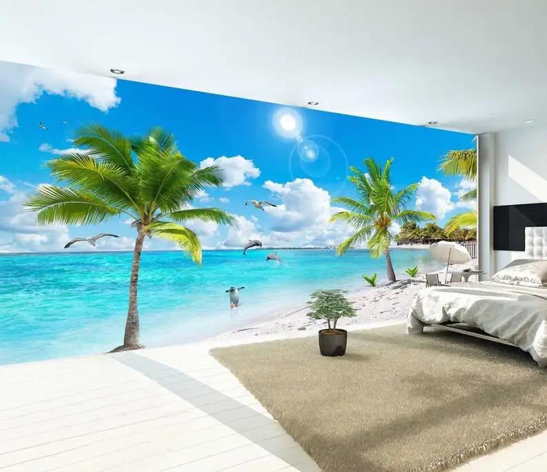 Sea View Wallpaper Beach Ocean Wave Landscape Peel And Stick Removable Self Adhesive Wall Mural