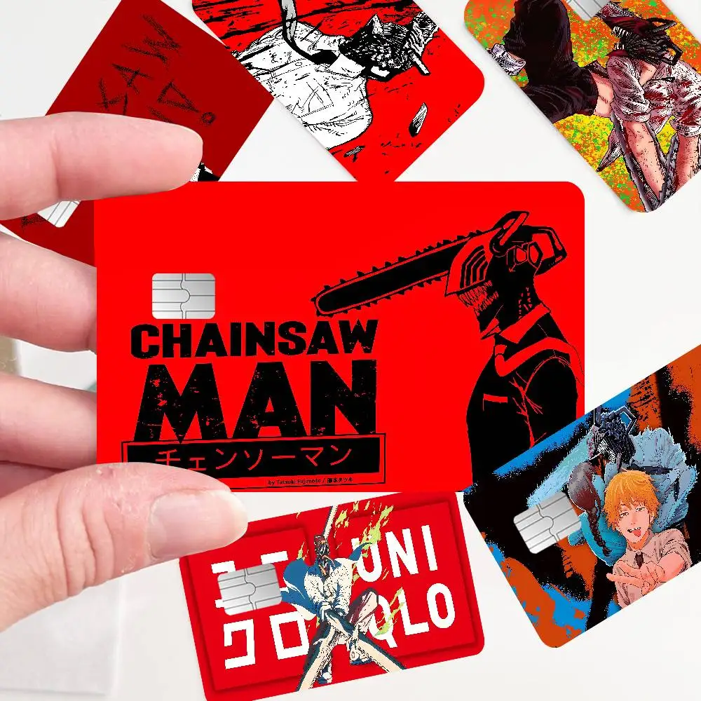 Hot Anime C_chainsaw M_man juego Anime pegatina película funda de piel para pequeño grande sin Chip tarjeta de crédito de débito lado frontal