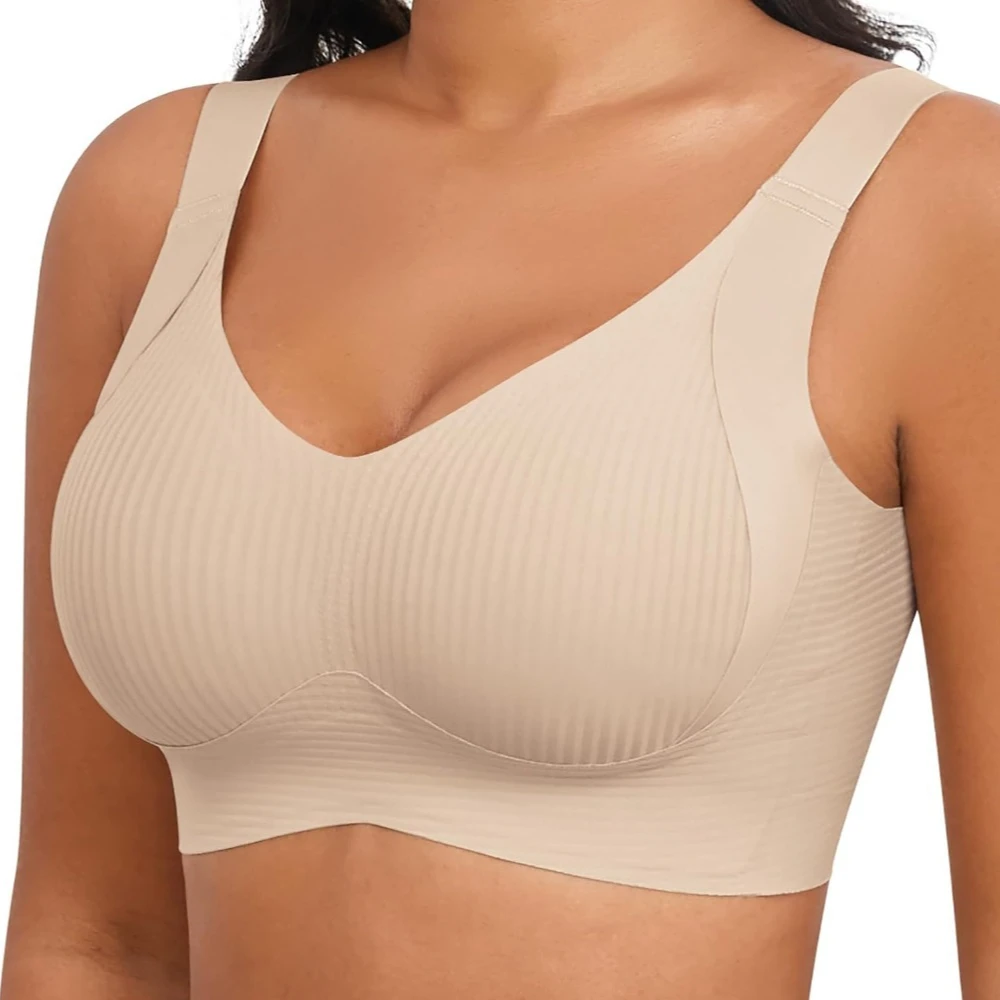 

Large Size Women's Bras Full Coverage Comfortable Without Steel Rims Padding Huge Tolerance Vertical Stripes for Slimming