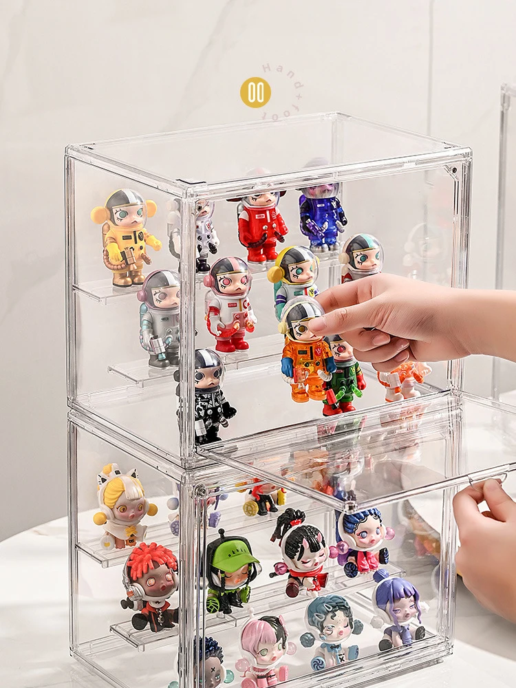 For Pop Mart Collect Storage Box Transparent With Magnetic Acrylic Doll Toy Display Box Desktop Rectangular Figure Box