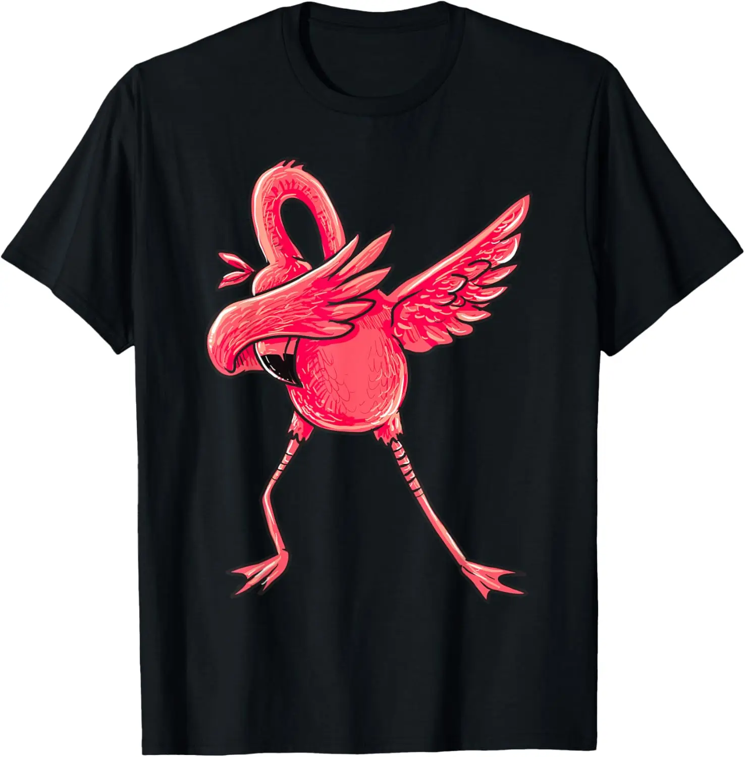 Dabbing Flamingo Graphic Tee Short Sleeve Cotton T-Shirt Funny Bird Dance for Men Women