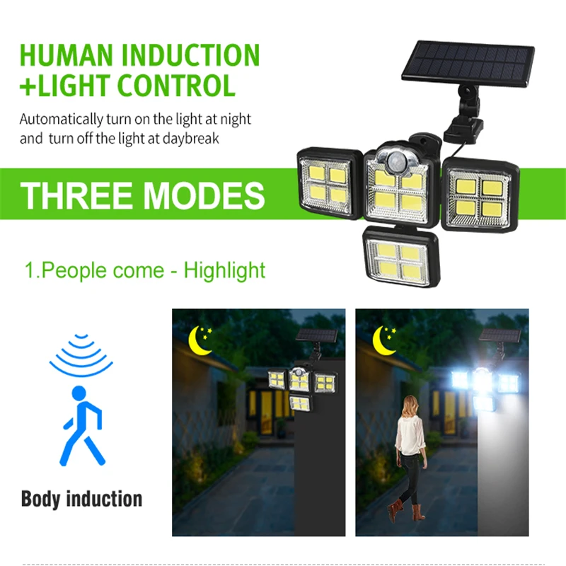 LED Solar Lights Outdoor Adjustable Head Motion Sensor Human Induction Waterproof Solar Power Wall Lamp Landscape Security Light