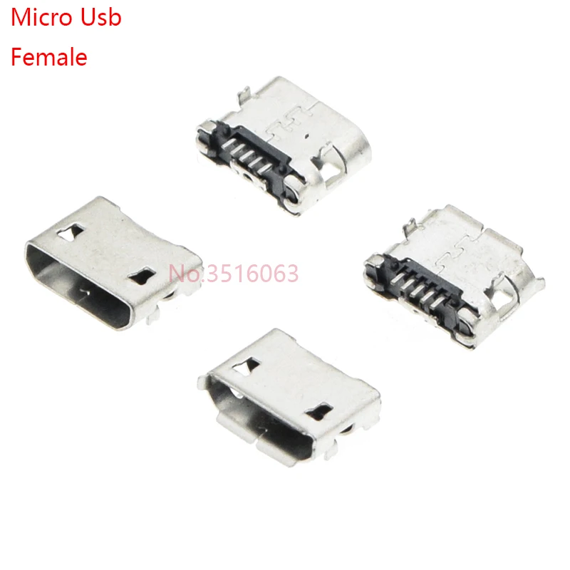 10PCS Micro USB 5pin 5.9mm DIP2 B Type With Curling/Flat Mouth Without Curling Side Female Connector For Mobile Phone Mini USB