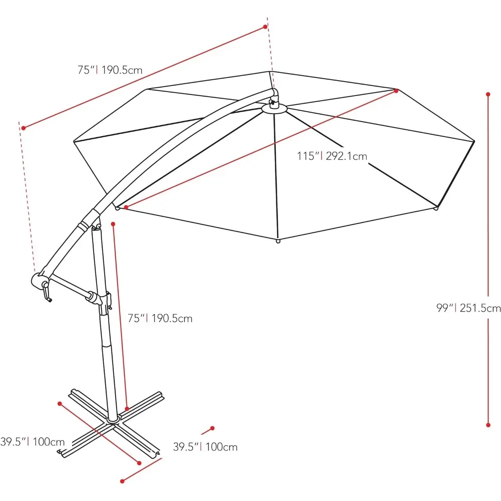 9.5ft White Fabric Offset Patio Umbrella w Steel Frame & Base Weight