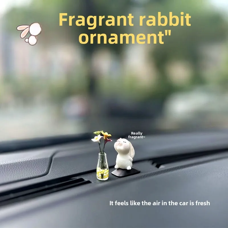 

Cute mini daisy car center console window ornaments healing interior decoration car rabbit doll