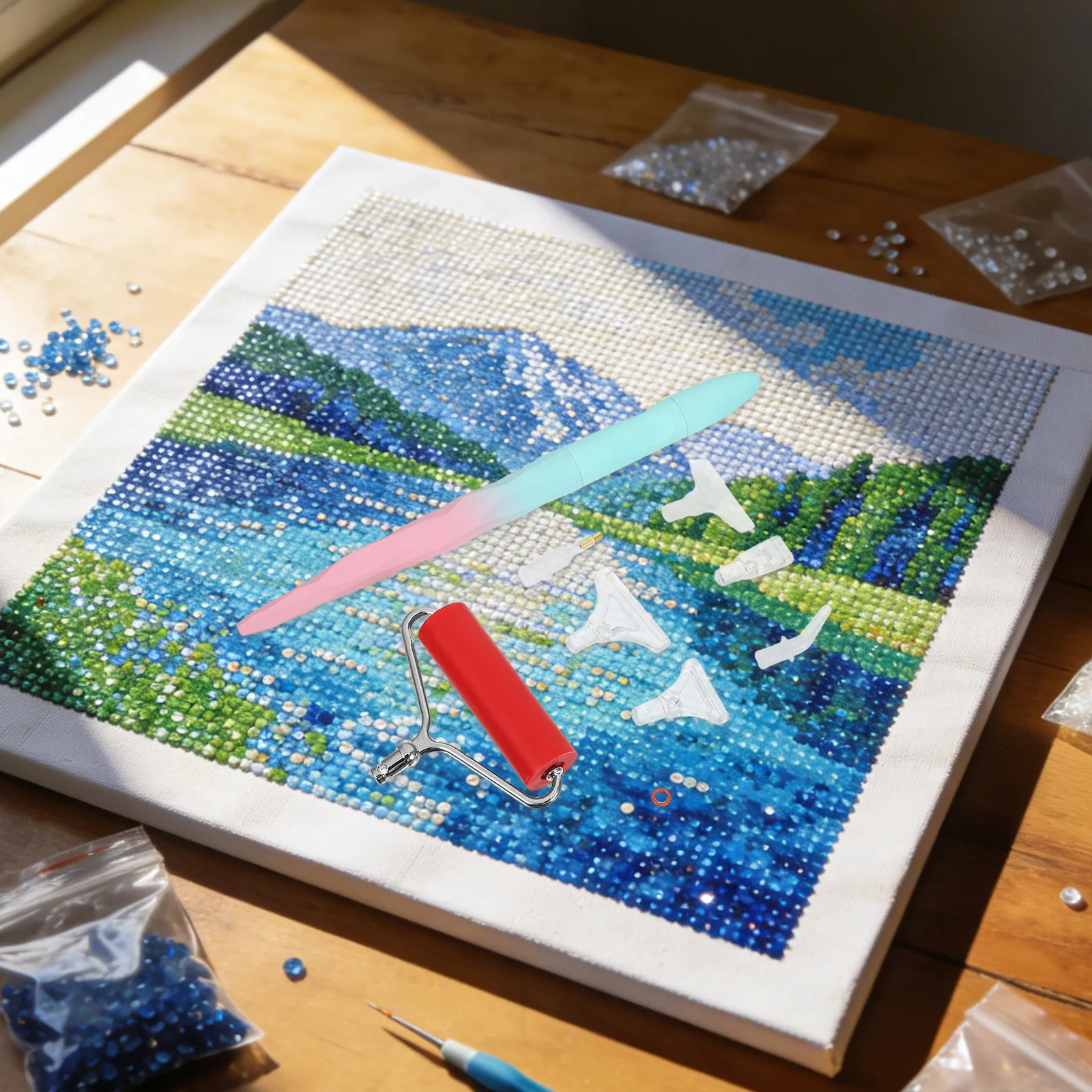 Set di 1 Penna per Applicazione Strass con Punta in Plastica, Strumento a Rullo per Pittura Artistica, Testine di Ricambio per Fai da Te, Strumenti per Nail Art, Posizionamento Gemme