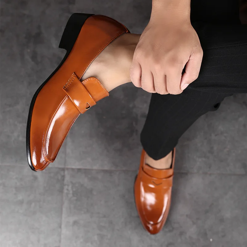 

Hot Selling Men's Shoes Loafers Man Casual Single Leather Small Square Toe Mens Genuine Shoe Formal Black Elegant Good Quality