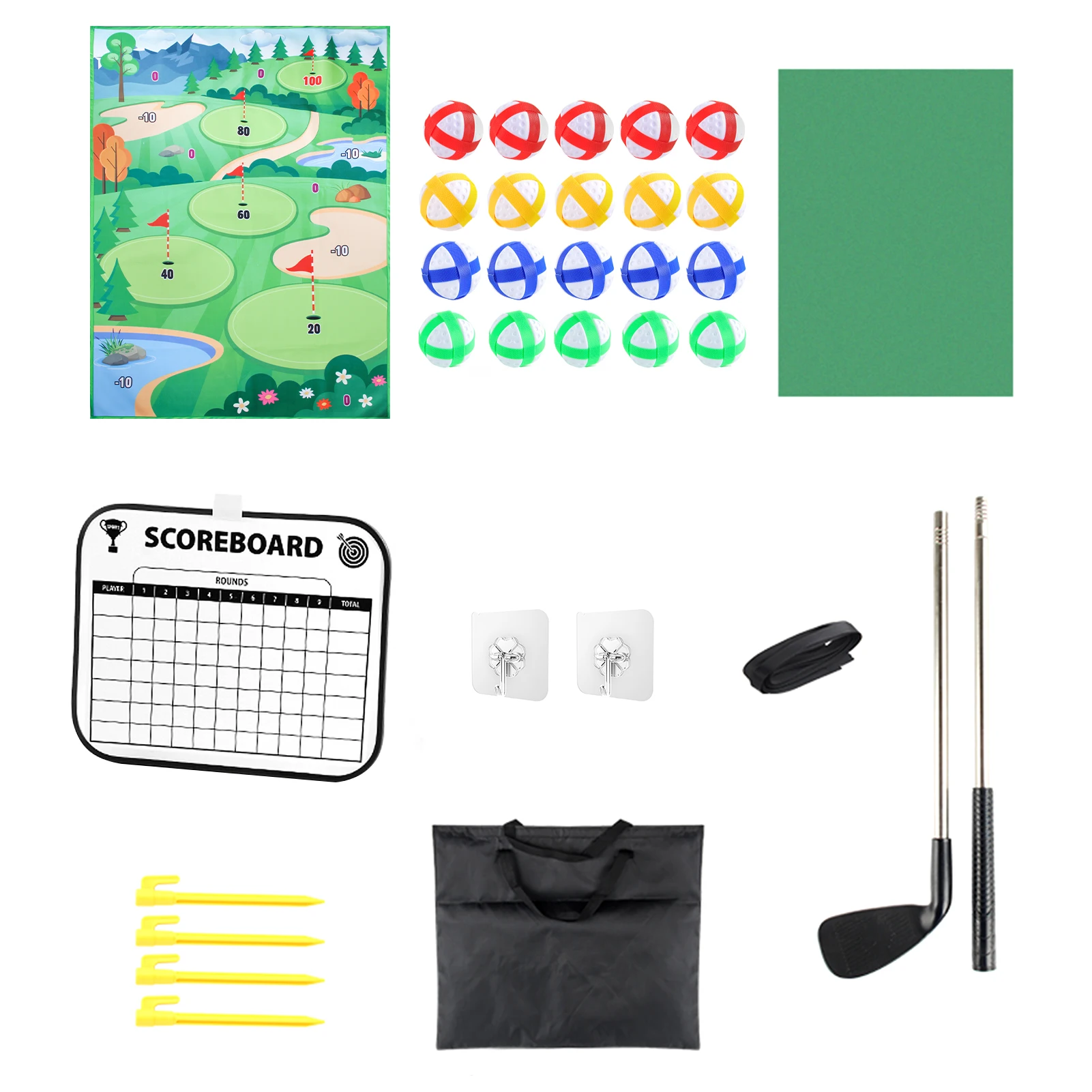 

Kids Golf Set with Thickened 3MM Golf Game Mat Erasable Scoreboard Club Sticky Balls Outdoor Golf Practice Mini Golf Game