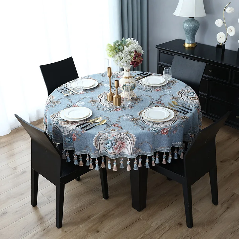 

Retro Round Tablecloth European Style Classical Jacquard Tassel Tablecloth Elegant Decor Fringe Home Dining Decor Table Cover