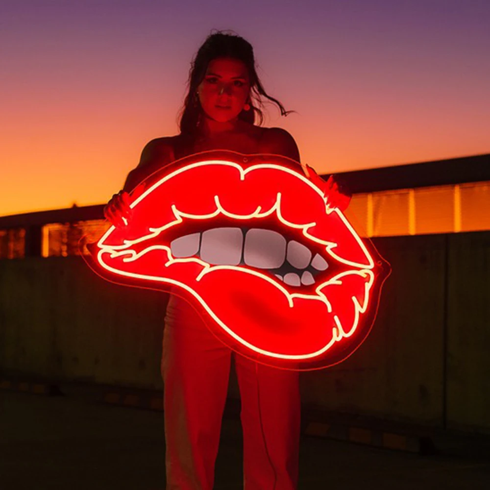 Red Lips Neon UV Print Sign for Living Room Bedroom Wall Art Decor LED Neon Light Custom Home Bar Club Decoration Neon Sign