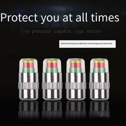 4PCS External Tire Pressure Monitor Warning Cap Anti-Theft Vacuum Tire Valve Cap Tire Pressure Gauge