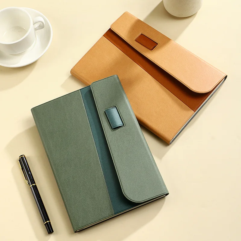 

A5 Business Leather-bound Memo Book, Three-fold Pen Holder, Office Notebook, Enterprise Meeting Record Book, Portable
