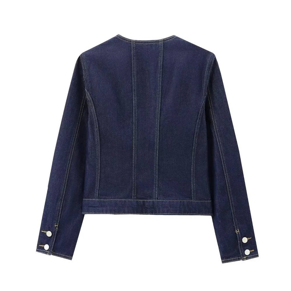 Kar&Otza 2024 new women\'s clothing style versatile fashion lapel round neck long sleeved denim jacket jacket