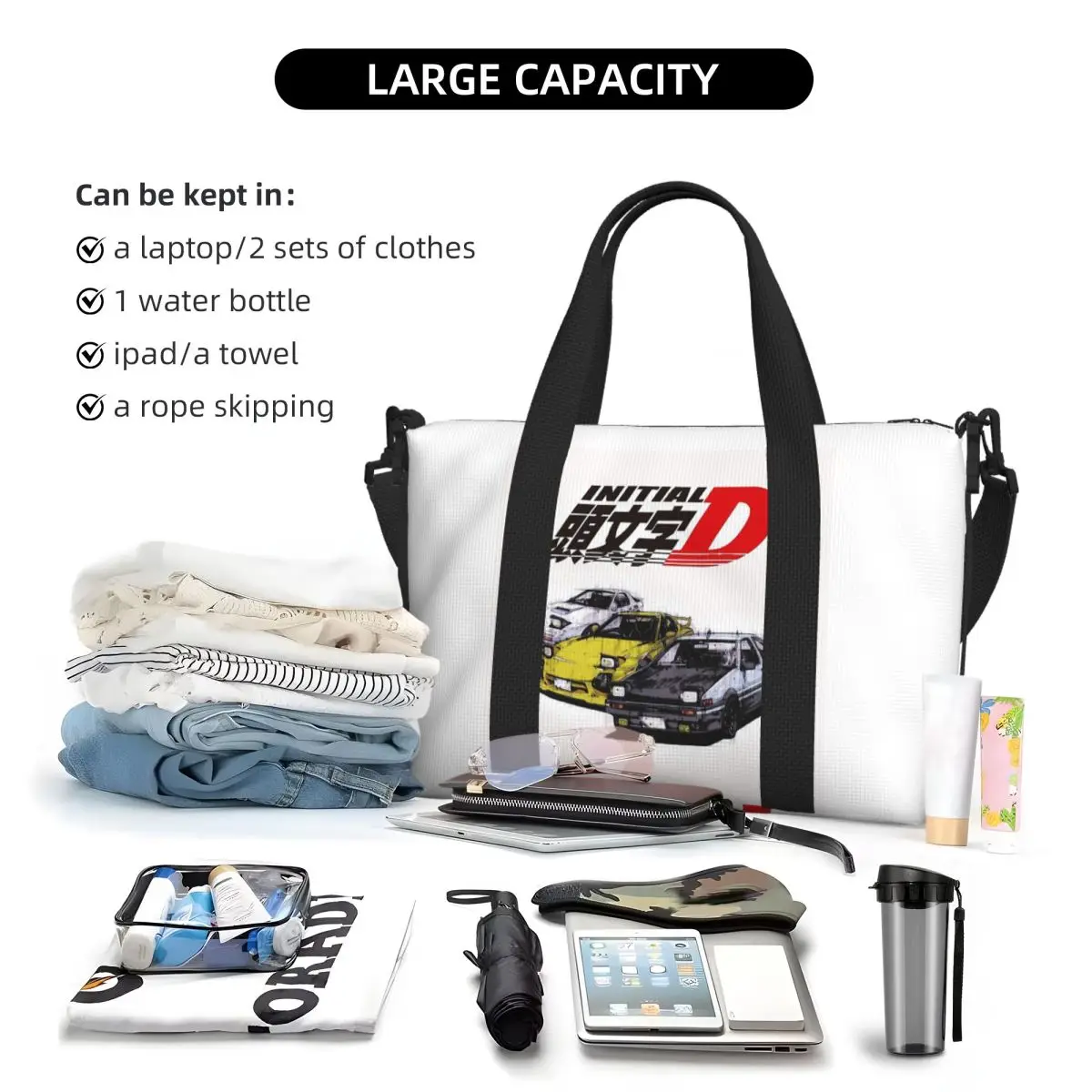 مخصص الأولي D النيون Ae86 حقيبة سفر الشاطئ سعة كبيرة حمل الحقائب لصالة الألعاب الرياضية النساء التسوق حقيبة كتف واق من المطر