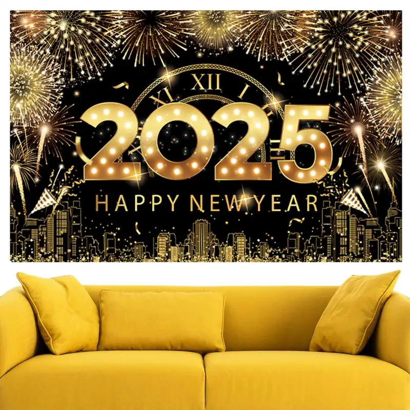 New Year Backdrops For Photoshoot 2025 Vintage Firework Golden Spots Backdrop Black Golden Firework Photo Background Vintage