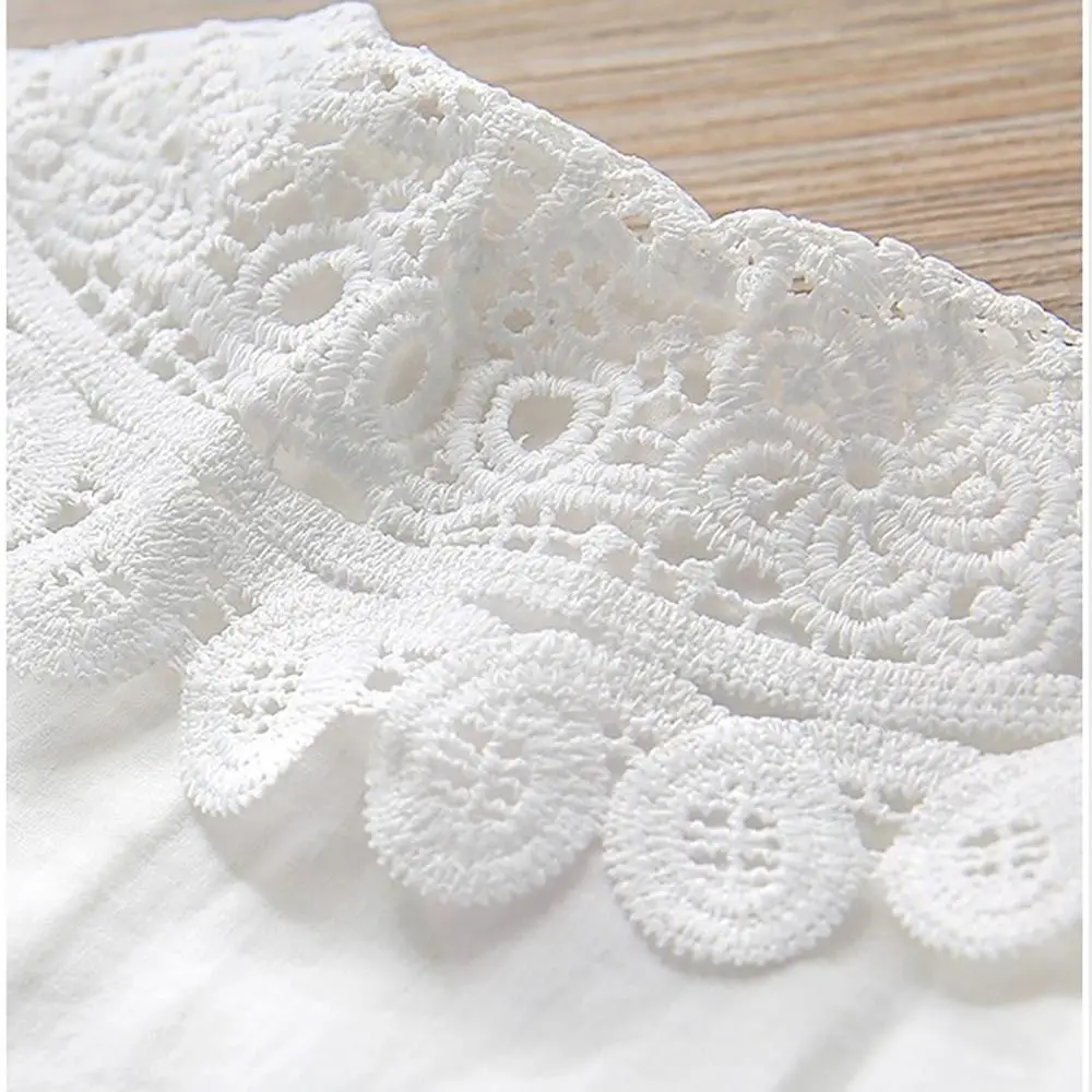 Lace Embroidery Long Sleeve Blouse Hollow Out Collar Solid Color White Lace Collar Shirt Loose Fit 1-6Y Size