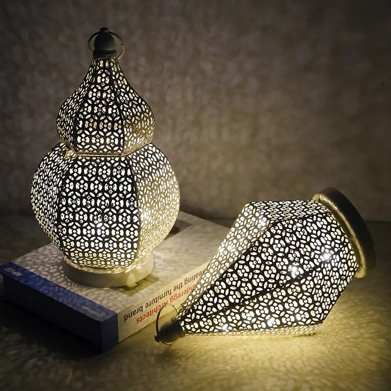 Moroccan Wrought Iron Hollow Retro LED Wind Lamp Horse Lamp Candle Holder Home Decoration Handicraft Ornament