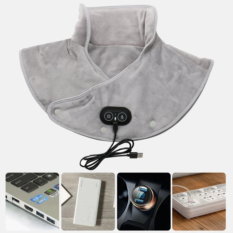 Electric Shoulder Neck Pad Heated Therapy Massage Vibration Shawl Cervical Pain Relief Relieve Fatig Warmer Back Support Tools