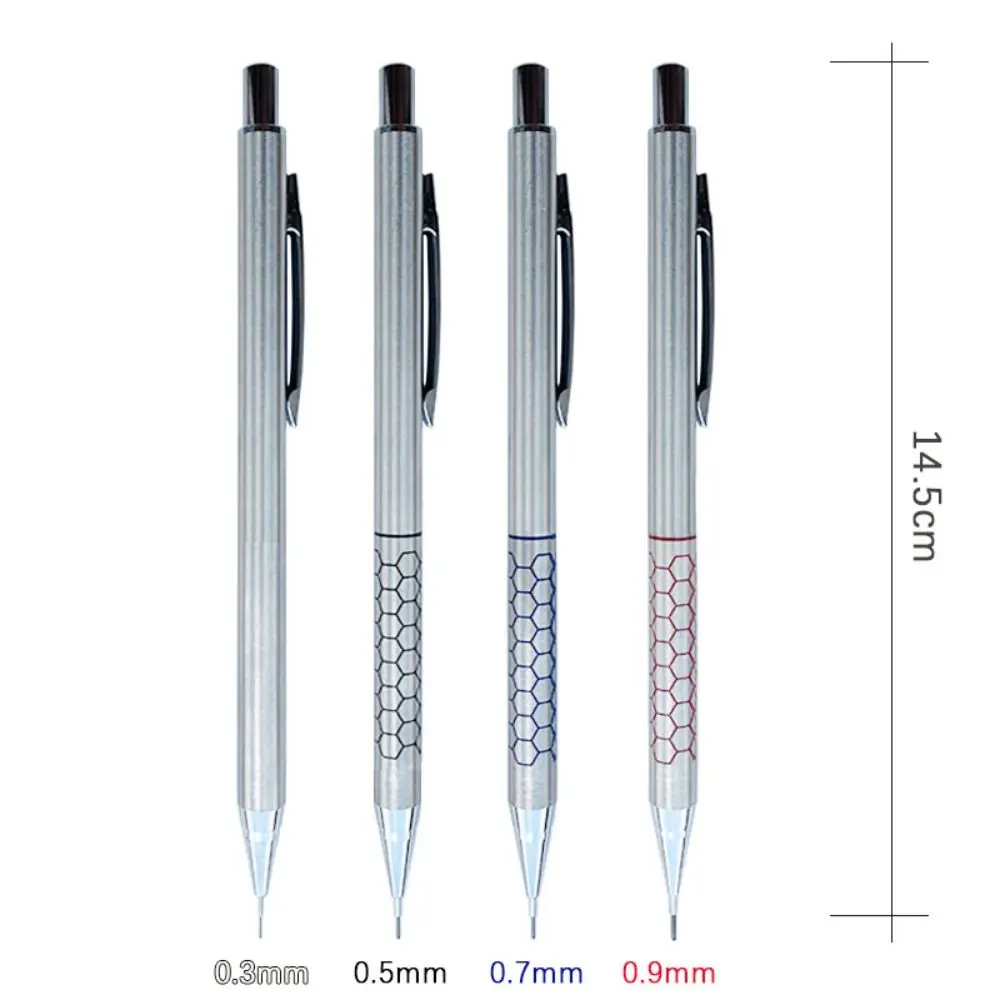 Creative Silver Metal Mechanical Pencil 0.3/0.5/0.7/0.9mm Automatic Pencil Sketch Comics Design Propelling Pencil Writing Tool