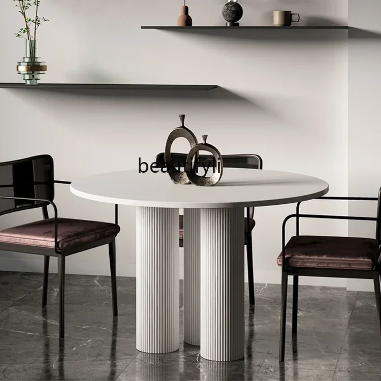 

yj21 wind round dining table French rock slab small apartment modern simple negotiation table household white