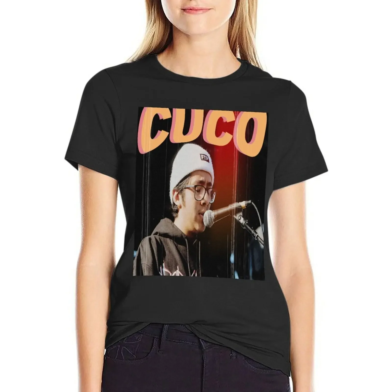 CUCO-Camiseta de edición limitada para mujer, tops de verano, camiseta de manga corta, camisetas de talla grande, camisetas negras