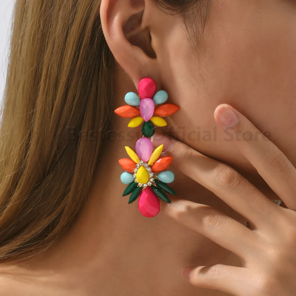 

Colorful Resin Flower Shape Big Drop Earrings For Women Boho Luxury Elegant Statement Pendant Sweet Fashion Jewelry Accessories