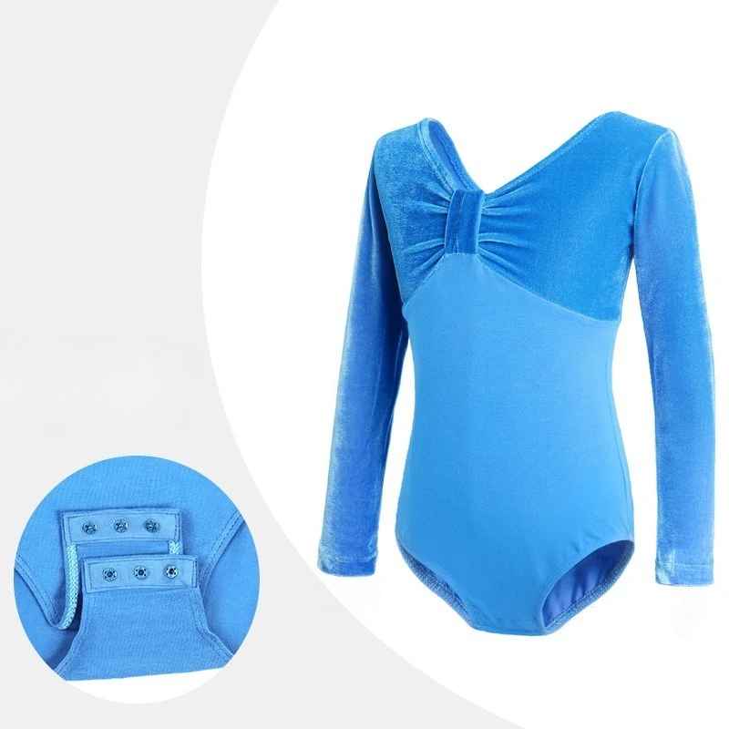 

Girls Elastic Velvet Ballet Costume Long Sleeve Stage Performance Outfit for Dance Competition