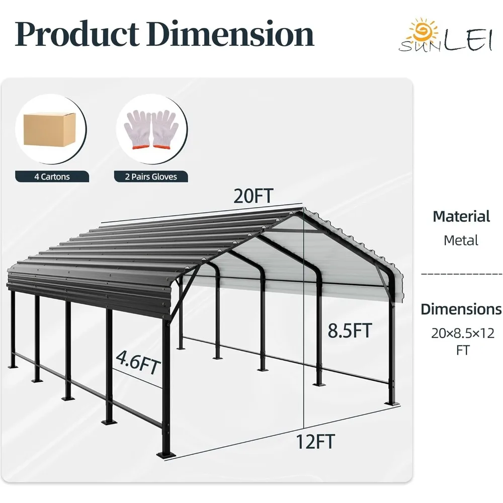 Heavy Duty Carport Canopy with Galvanized Steel Roof and Frame, Metal Carport Upgraded Extra Large Garage for Pickup, Boat,