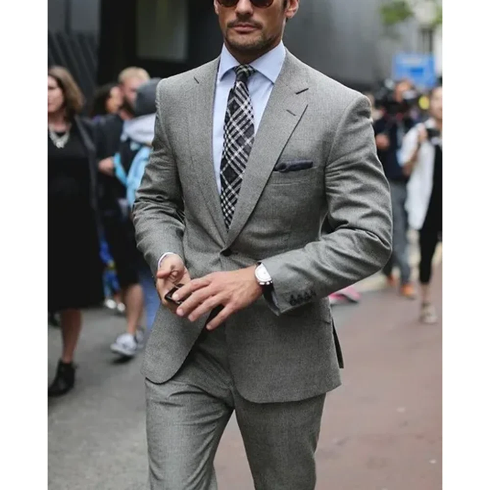 Costume Homme Light Gray Gentleman Suit Slim Fit Groom Tuxedos 2 Pieces(Jacket+Pants+Tie) Wedding Prom Suits Groomsman Terno