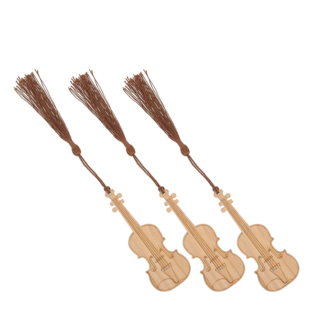 3개 세트 대나무 바이올린 모양 책갈피 가벼운 책 페이지 마커 독자들을 위한 창의적인 선물 대나무 책갈피