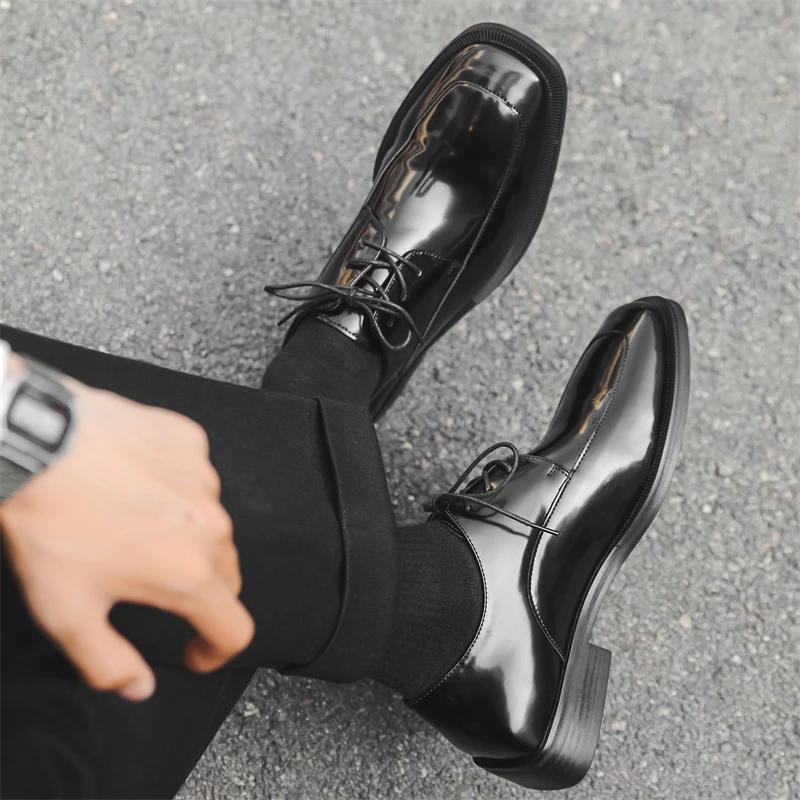 Genuine leather men's shoes Fashionable square head design style Leisure Outdoor Formal Party New Business and Office Shoes New image 6