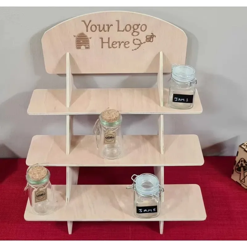 The three-story small display stand at the stall counter of the arts and crafts fair market,