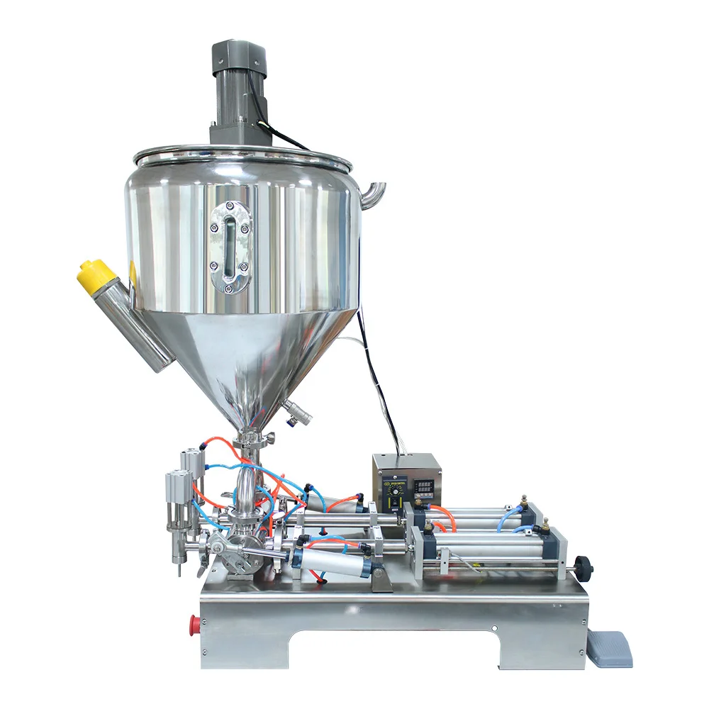 Horizontal pneumatic round paste mixing and filling machine can make aloe vera glue with heated salad dressing