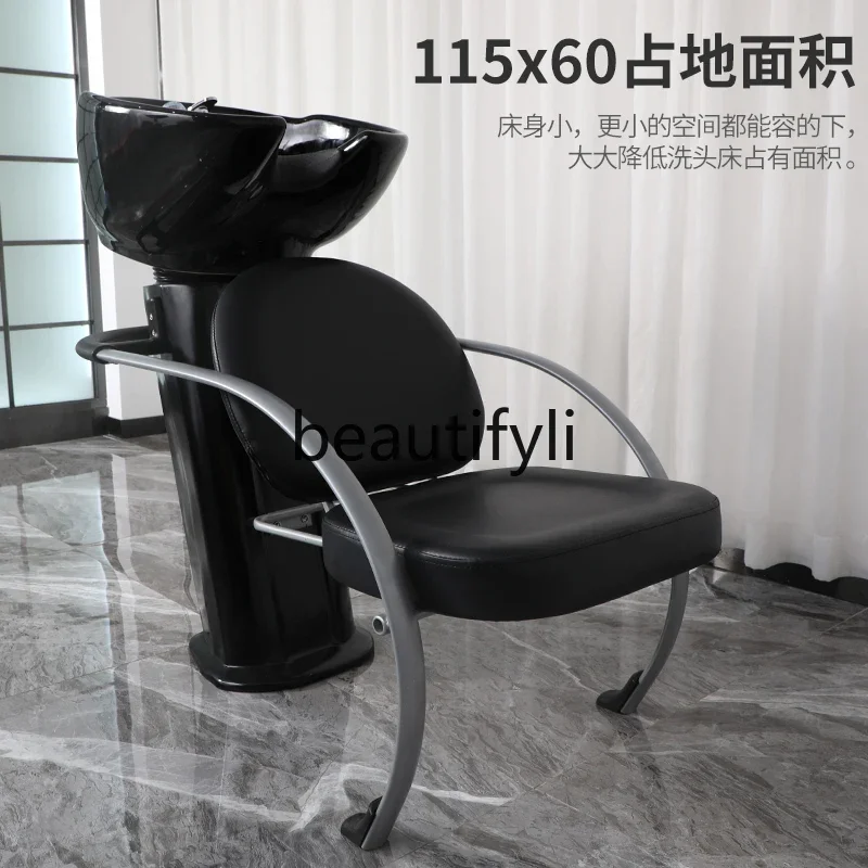 ss D Barber Shop sitzender Shampoo-Stuhl, bündiges Massagebett, einfacher Friseursalon, japanisches halbaufliegendes Shampoo-Bett