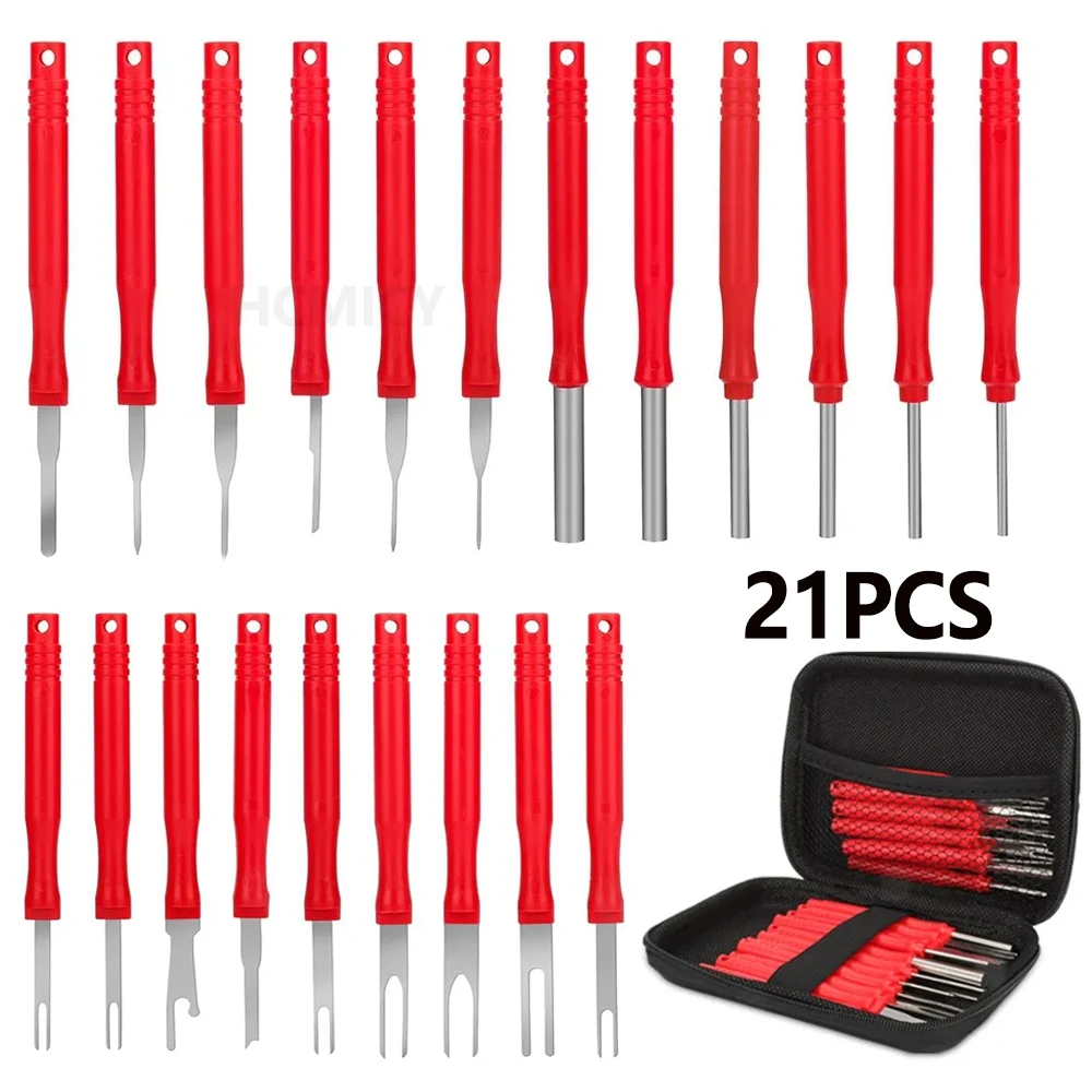 

Набор инструментов для снятия клемм, 21 предмет, экстрактор электрических разъемов, инструмент для удаления обжимных контактов проводов для ремонта автомобильной проводки