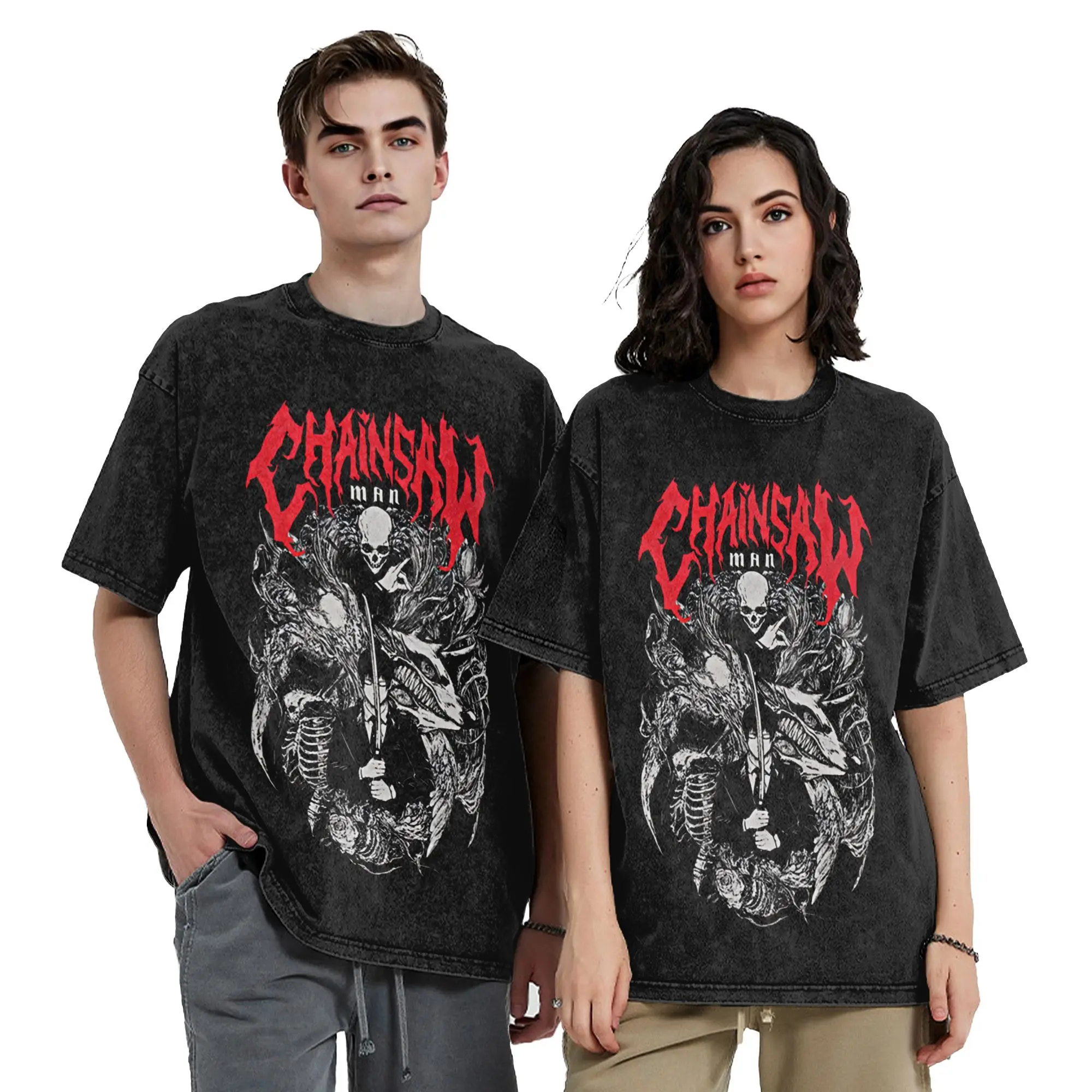 

Chainsaw Man Vintage Washed T-Shirts Men Women Anime Funny Cotton Tees Crewneck Short Sleeve T Shirt Gift Idea Tops