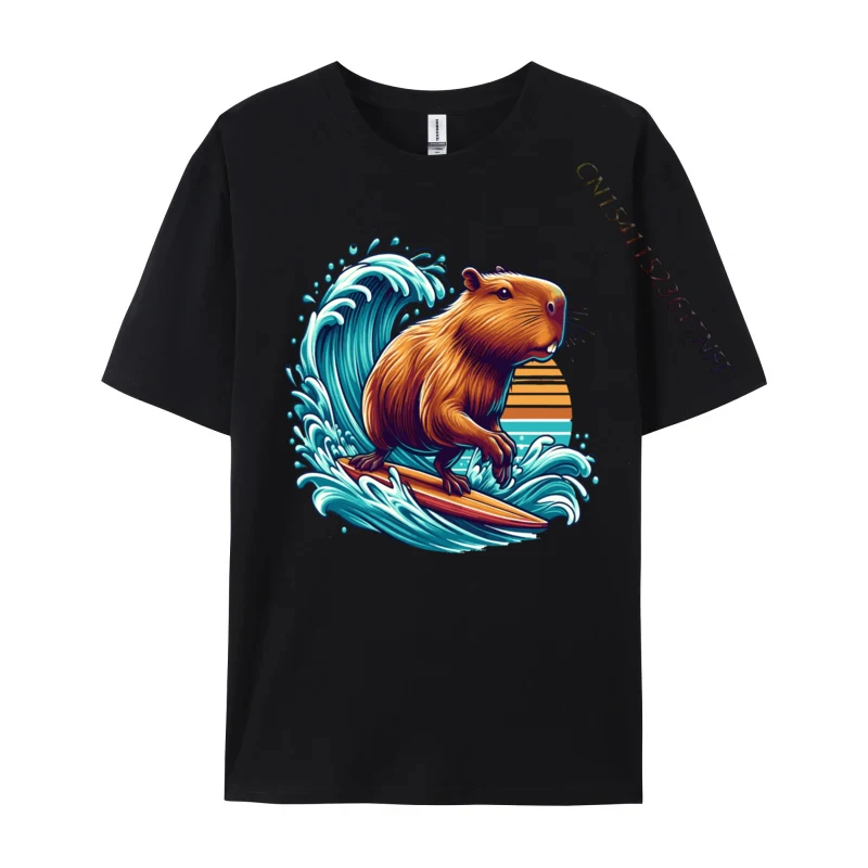 

Capybara Surfer Wave Surfing Cute Vintage Surf Capybara Summer Design Tshirts Company Autumn Tops & Tees Cotton Men Comfortable