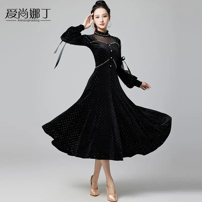Modern Dance Dress New National Standard Waltz Social Dance Big Swing Dress Velvet Competition Performance Skirt