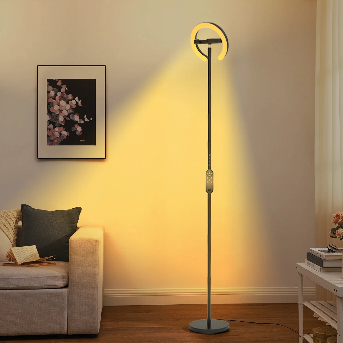 LED-Stehlampe mit Fernbedienung, zwei drehbaren Lichtern, helle stufenlose dimmbare, hohe stehende Leselampe mit Timer für Schlafzimmer