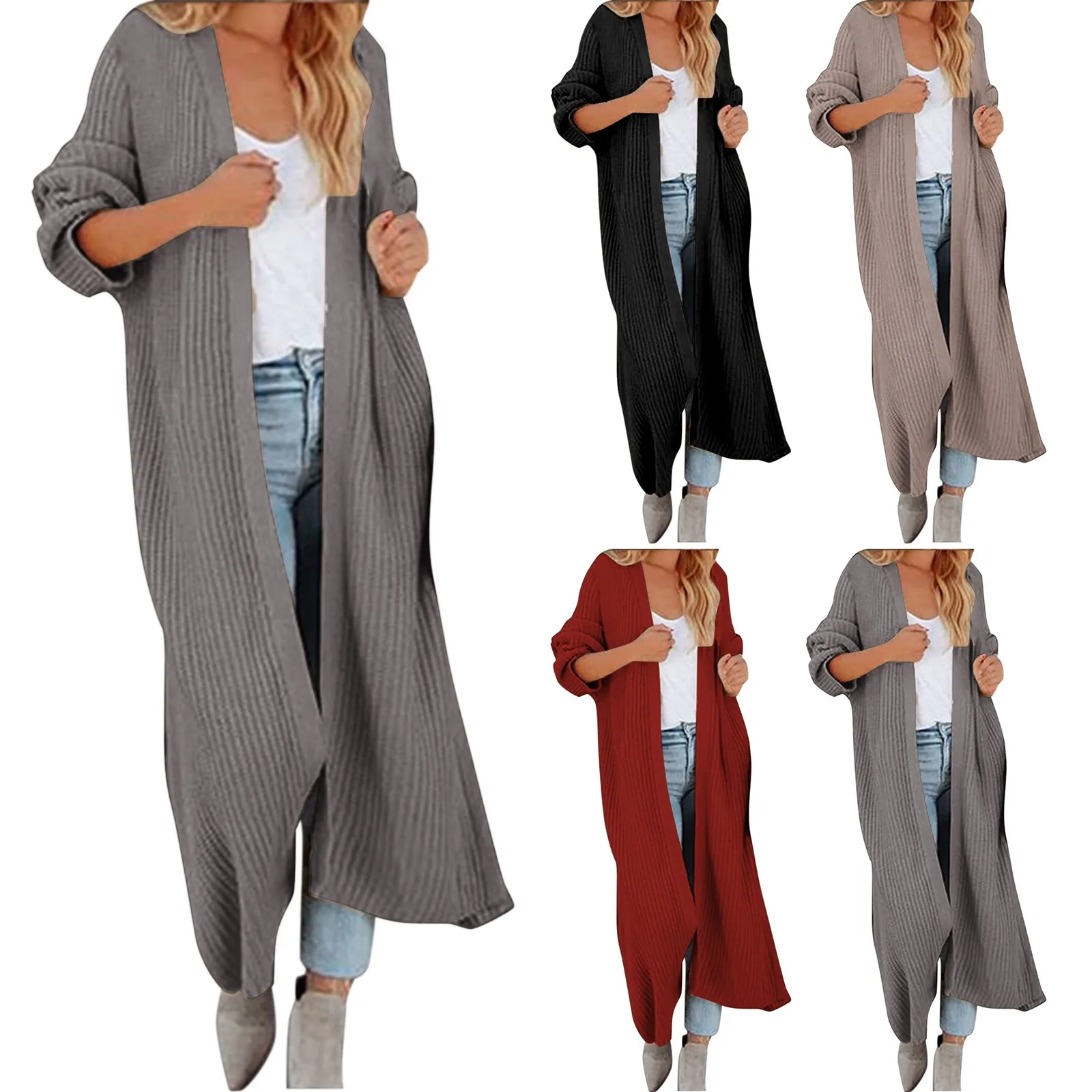 

Women's Solid Color Front Cardigan Long Loose Casual Oversized Sweater Jacket Cardigan