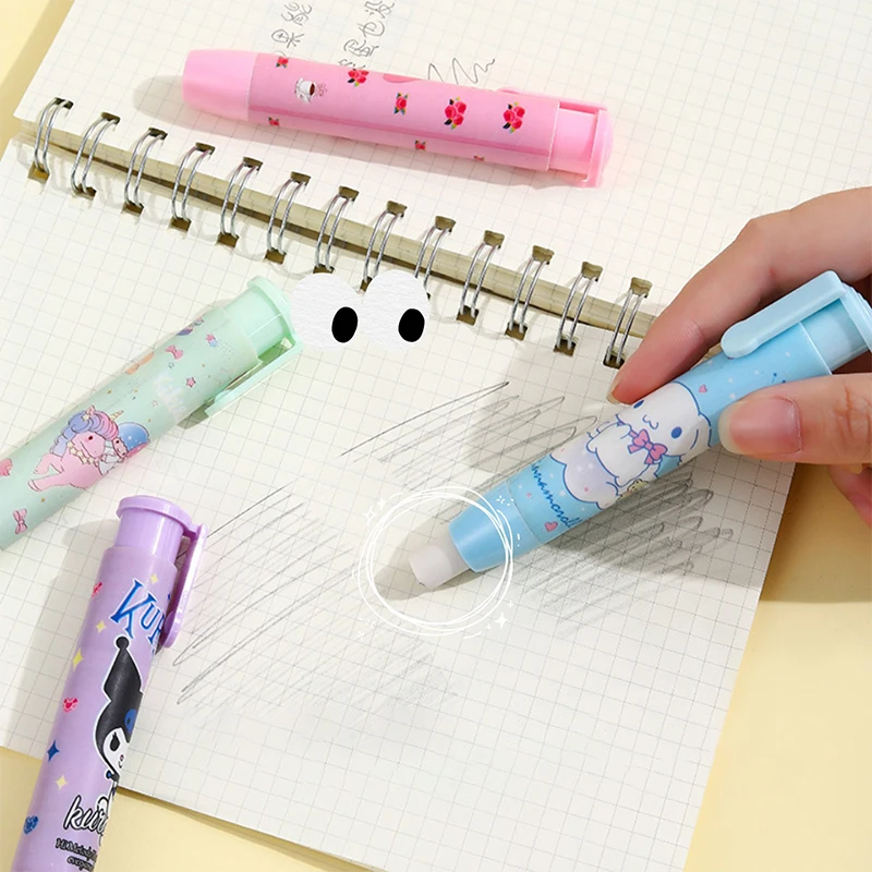 Cute Sanrio Eraser Kawaii Mymelody Kuromi Hello Kitty Student Cartoon Press Rubber Erasers School Supplies Creative Stationery