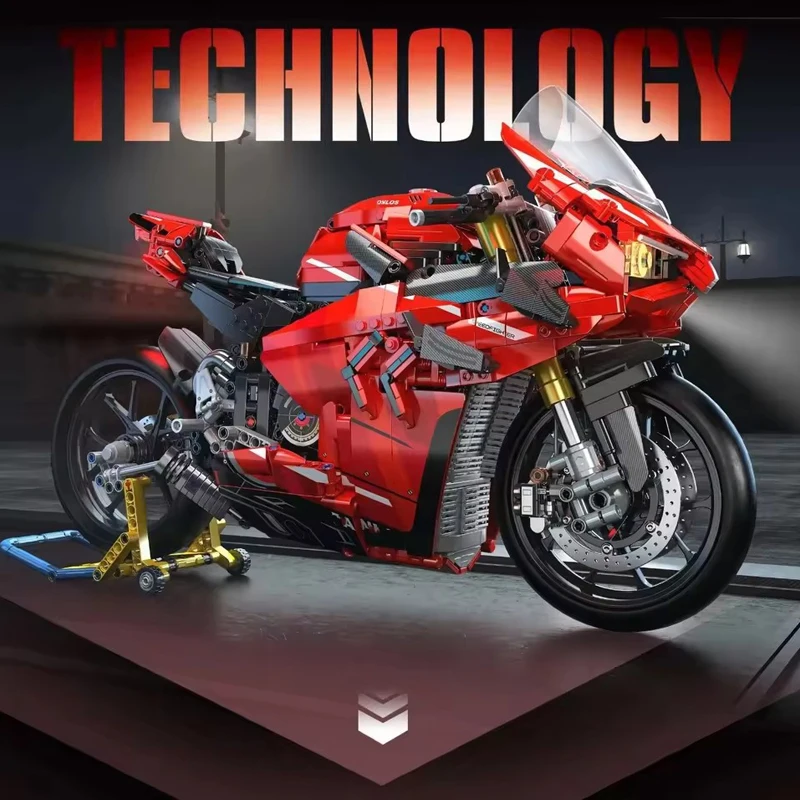 MOC V4S وحدات دراجة نارية منشئ 1:5 اللبنات الطوب للبالغين دراجة نارية ألعاب فنية للبنين هدايا عيد الميلاد