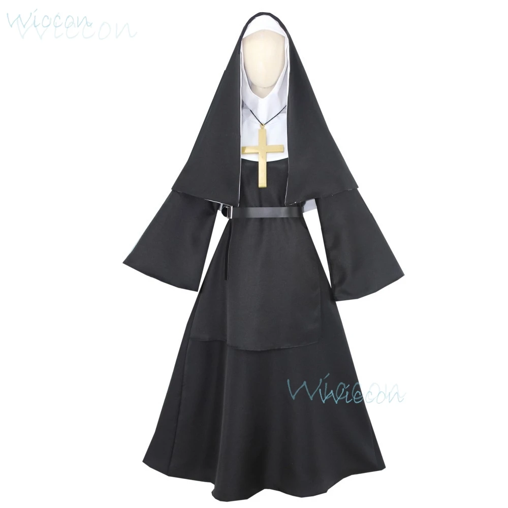 Nun Ghost Cosplay Costume Adult Children XS-XXXL Size Black Dress Headband Holloween Party RolePlay Suit Comic-con Show Uniform